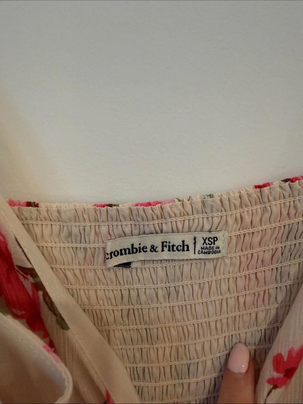 Abercrombie and Fitch Floral Spaghetti Strap Maxi Dress in Beige